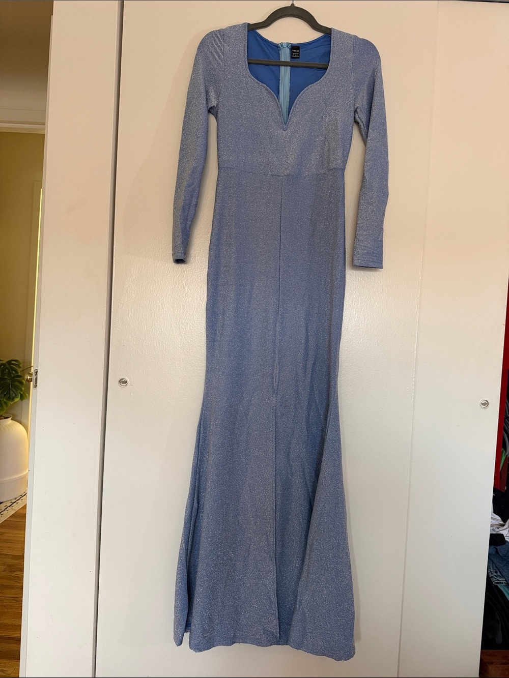 SHEIN Sparkle Long-Sleeve Light Blue Maxi Dress